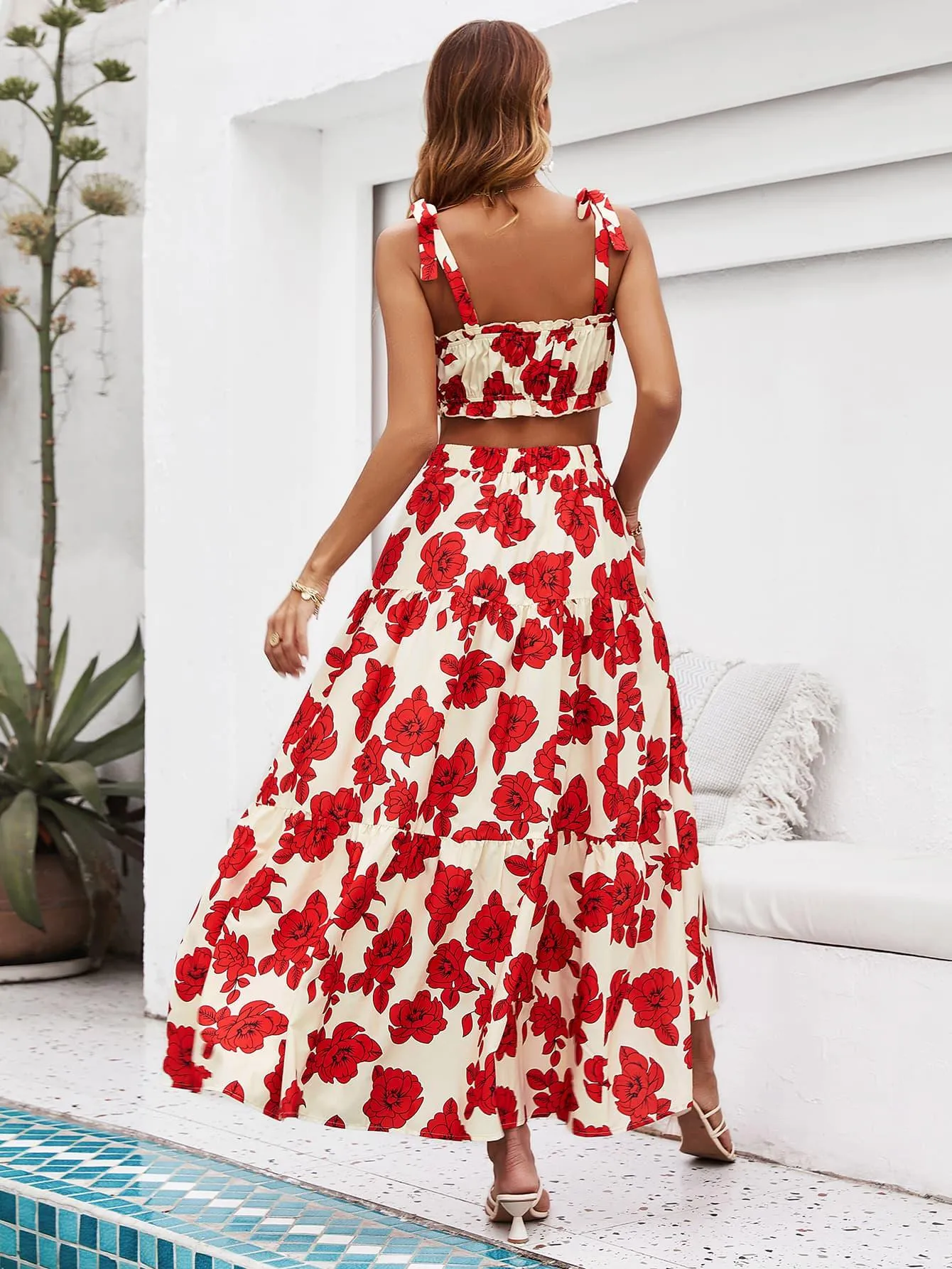 Hazel Blues® |  Floral Tie Shoulder Top and Tiered Maxi Skirt Set