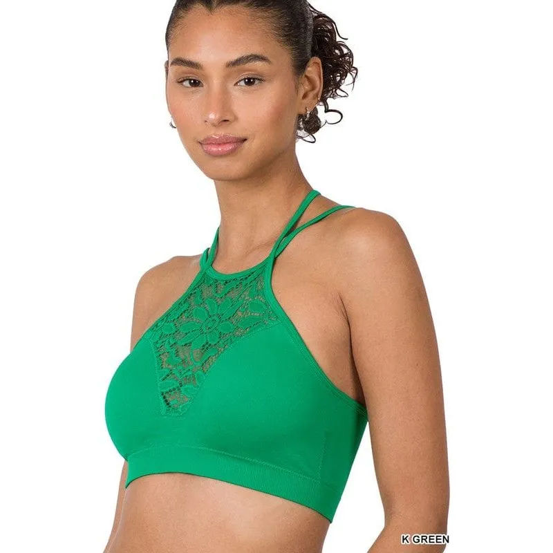High Neck Lace Cutout Bralette With Bra Pads