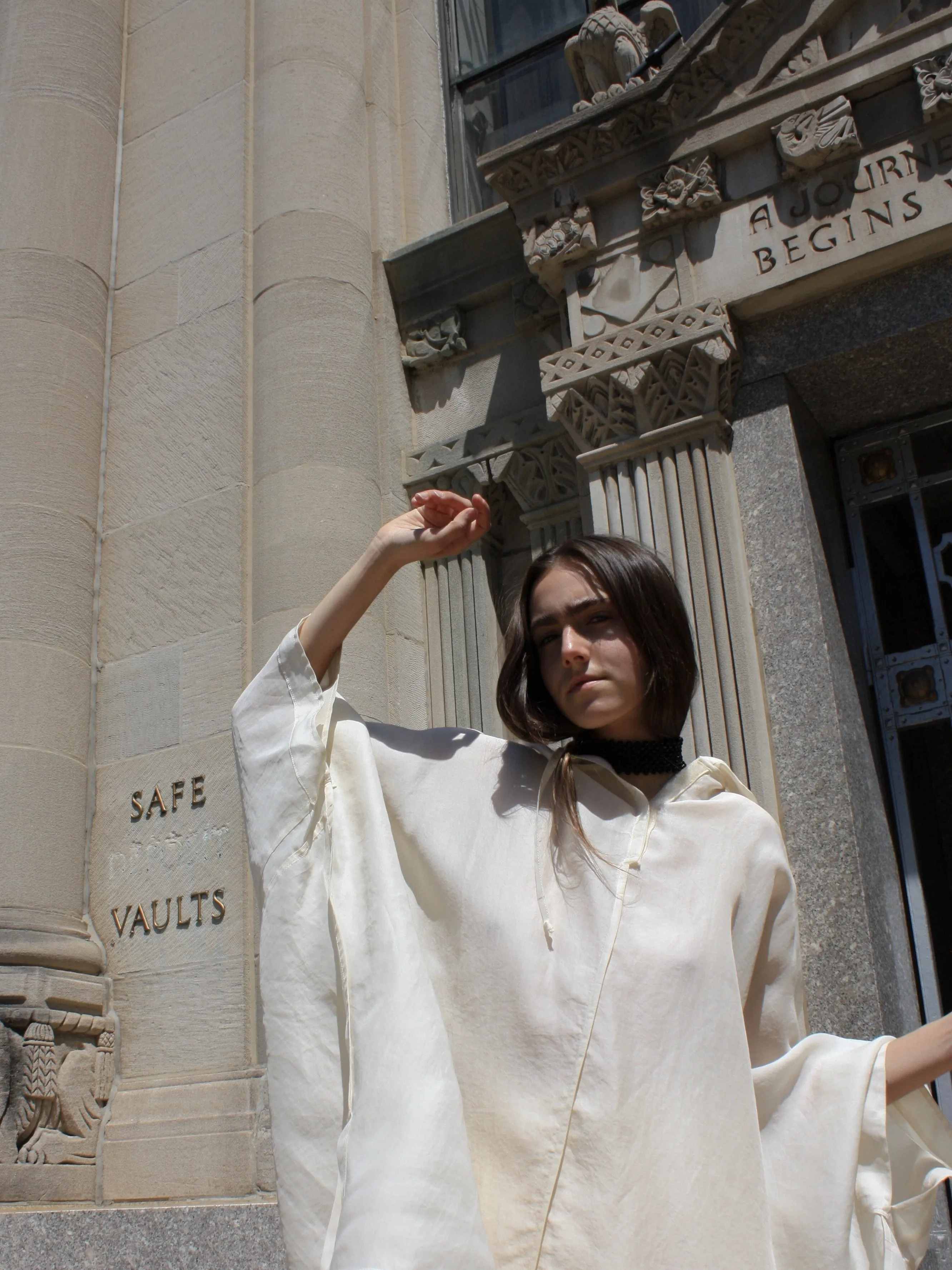 Hooded Silk Organza Poncho