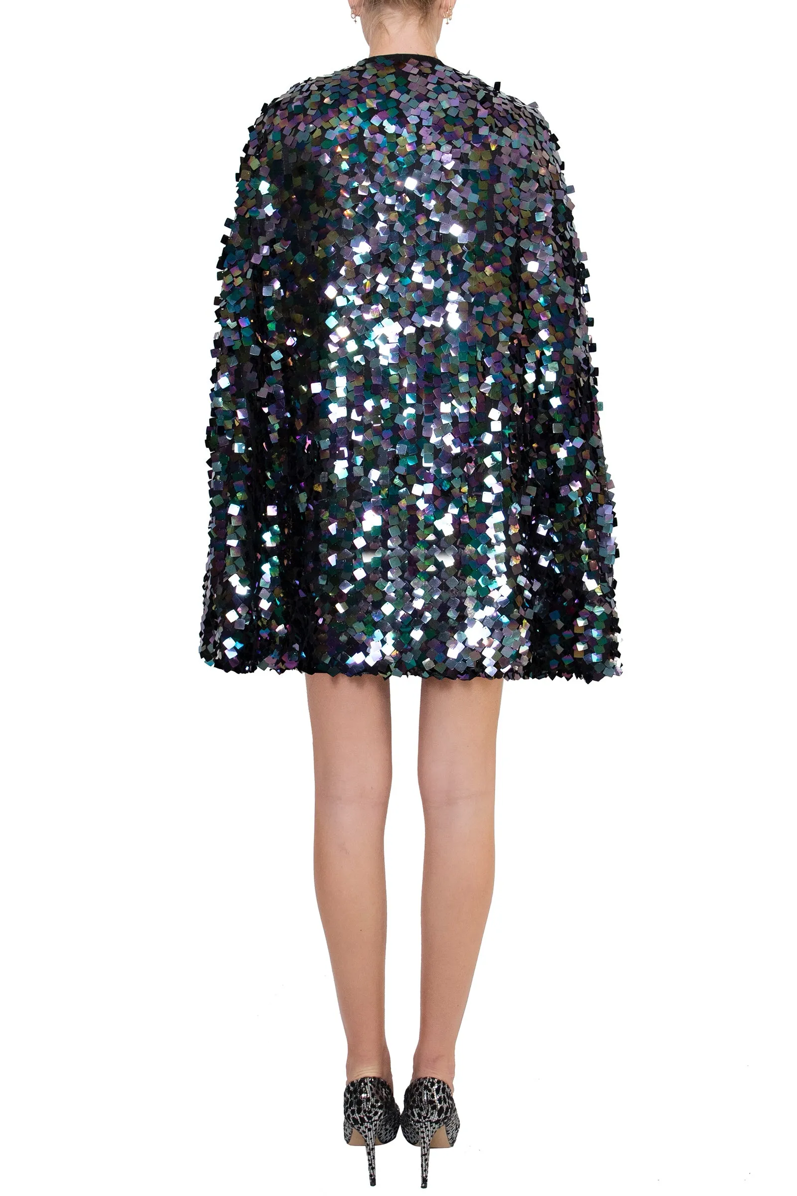 Ilona Rich Embellished Sequin Metallic Iridescent Cape