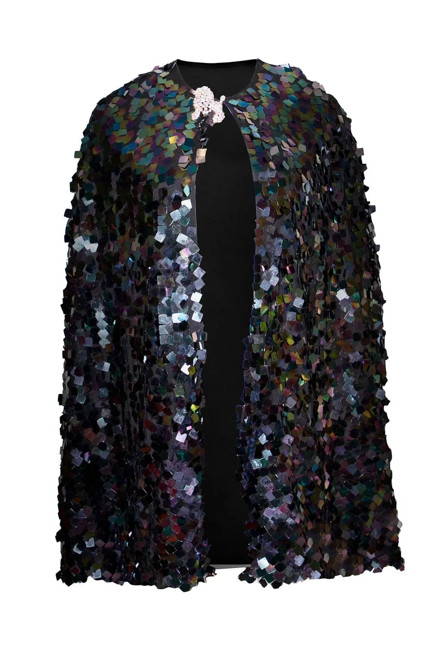 Ilona Rich Embellished Sequin Metallic Iridescent Cape