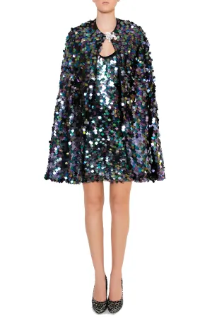 Ilona Rich Embellished Sequin Metallic Iridescent Cape