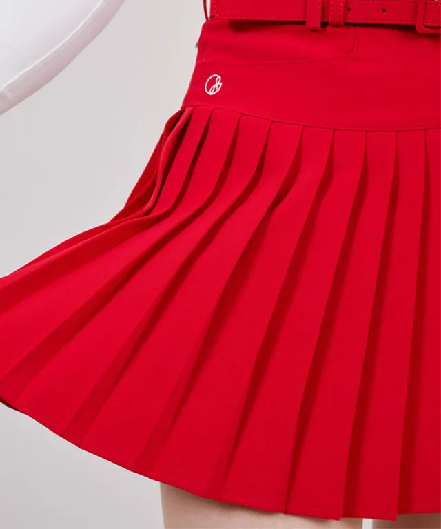 J.Jane Belt Pleated Skirt (Red)