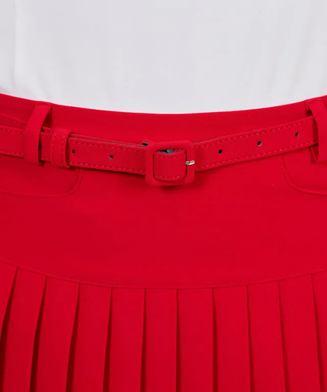 J.Jane Belt Pleated Skirt (Red)