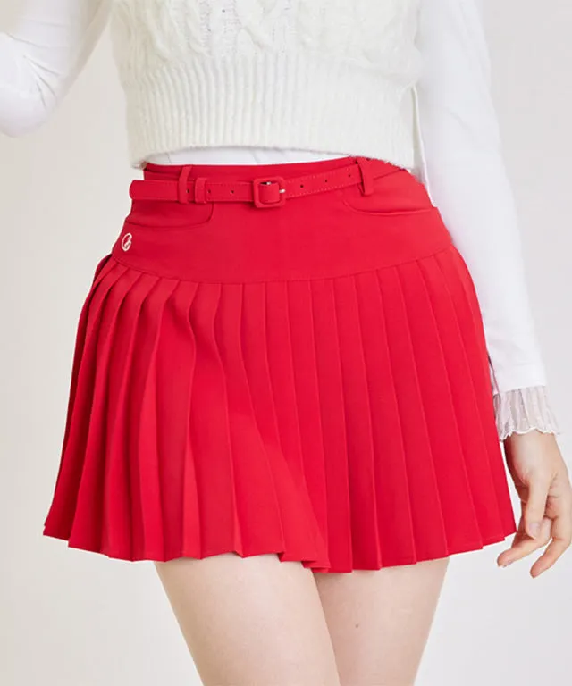 J.Jane Belt Pleated Skirt (Red)