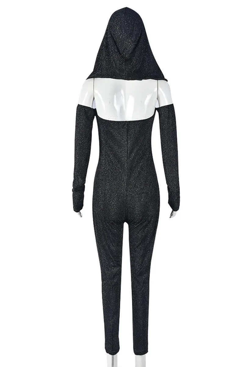 JL0111 Off Shoulder Hoodie Jumpsuits