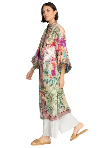 Johnny Was Getsu Eliza Kimono Reversible Silk Floral Jacket Green Pink Multi New