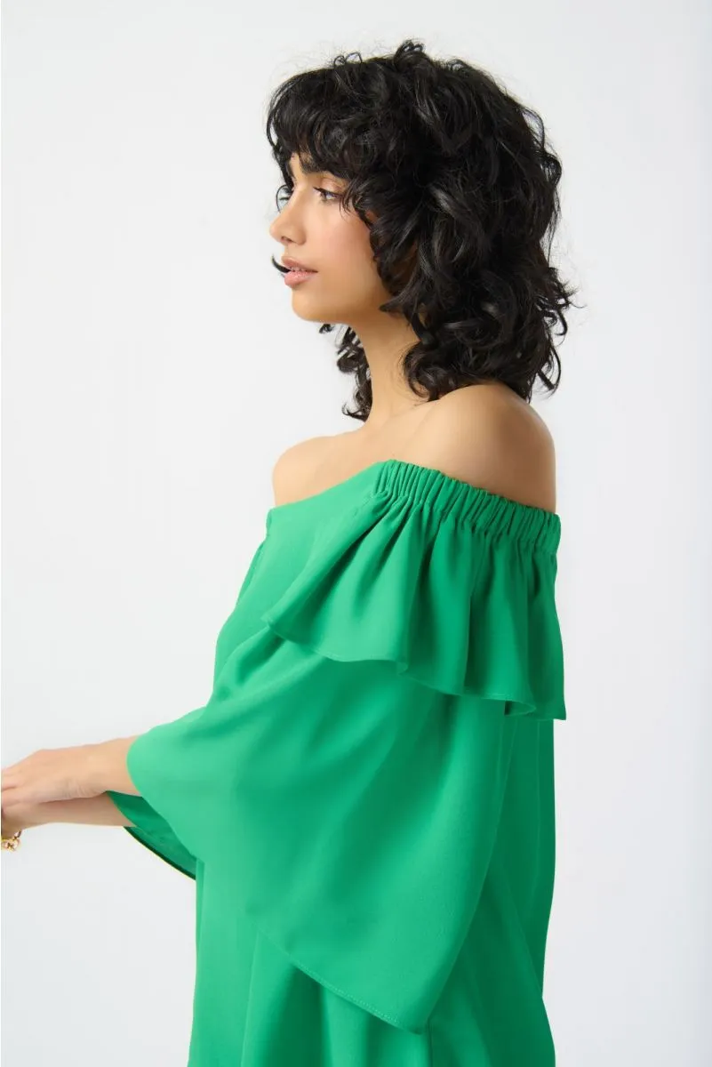 Joseph Ribkoff Island Green Off-Shoulder Tiered Flutter Sleeve Top 241305