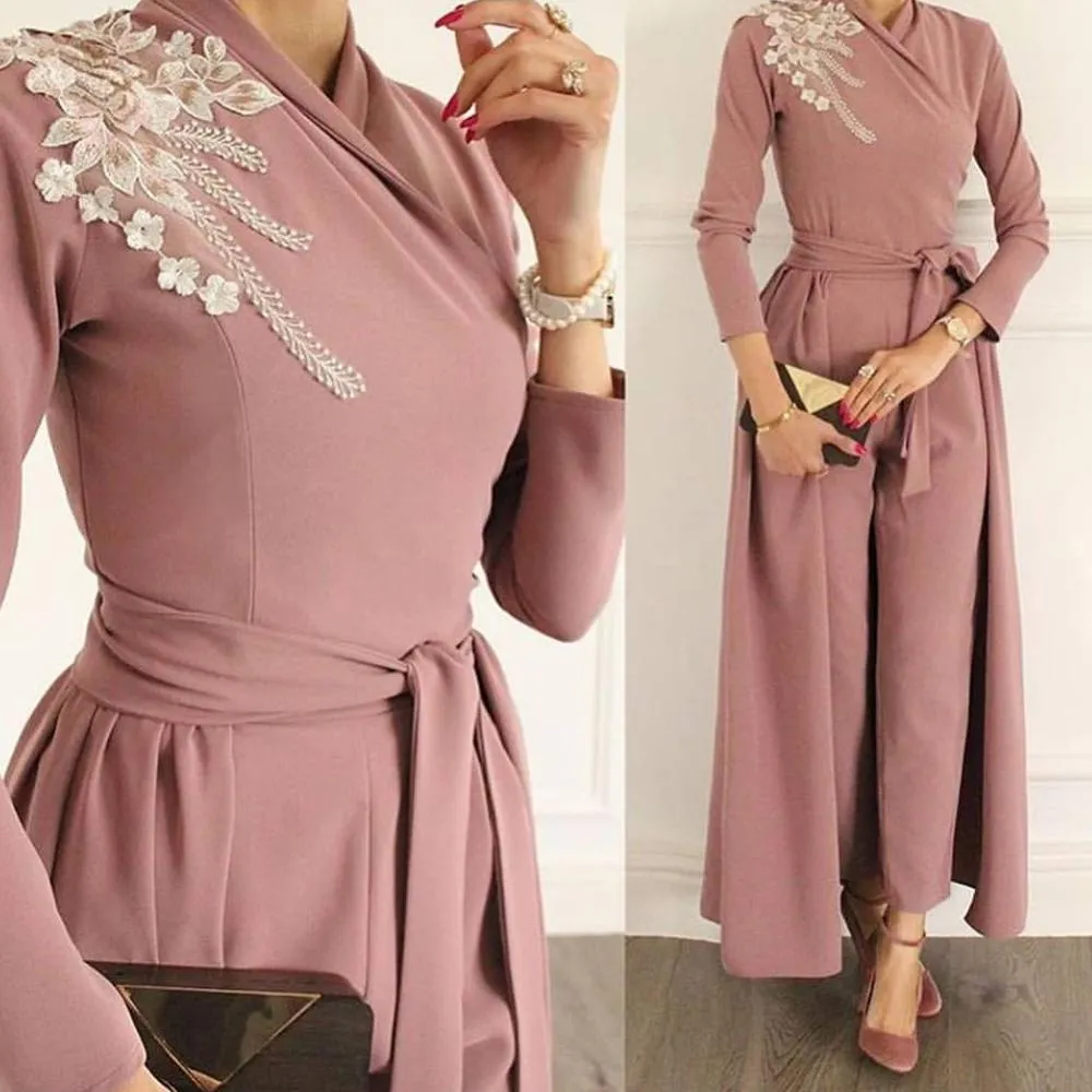 jumpsuits for women 2020 lace appliqué beaded dusty pink elegant pants for weddings Dubai caftan