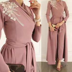 jumpsuits for women 2020 lace appliqué beaded dusty pink elegant pants for weddings Dubai caftan