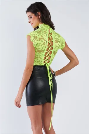 Lace Corset Back Bodysuit | Neon Green