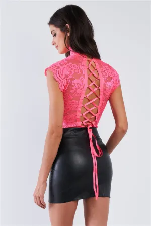 Lace Corset Back Bodysuit | Neon Pink
