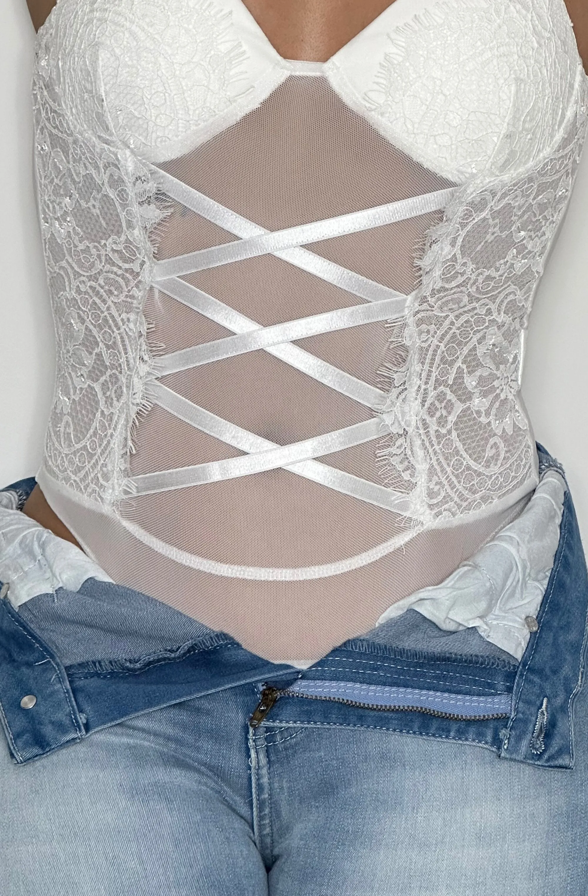 Lace Up Trim Bodysuit