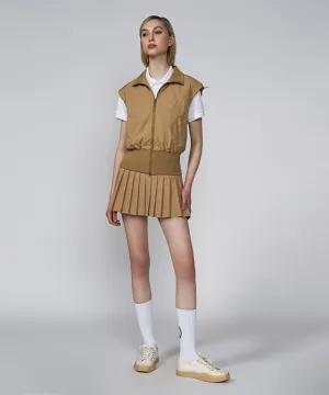 LENUCU Logo Banding Pleated Skirt - Beige