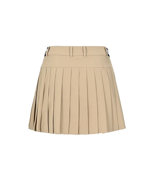LENUCU Logo Banding Pleated Skirt - Beige