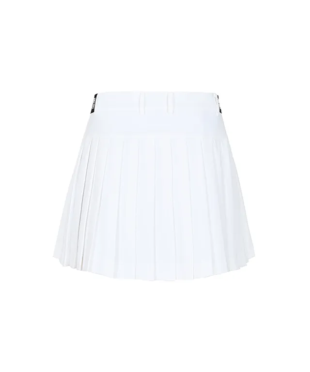 LENUCU Logo Banding Pleated Skirt - White