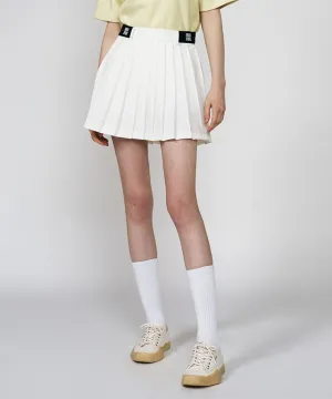 LENUCU Logo Banding Pleated Skirt - White