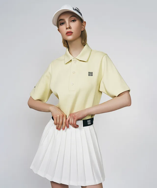 LENUCU Logo Banding Pleated Skirt - White