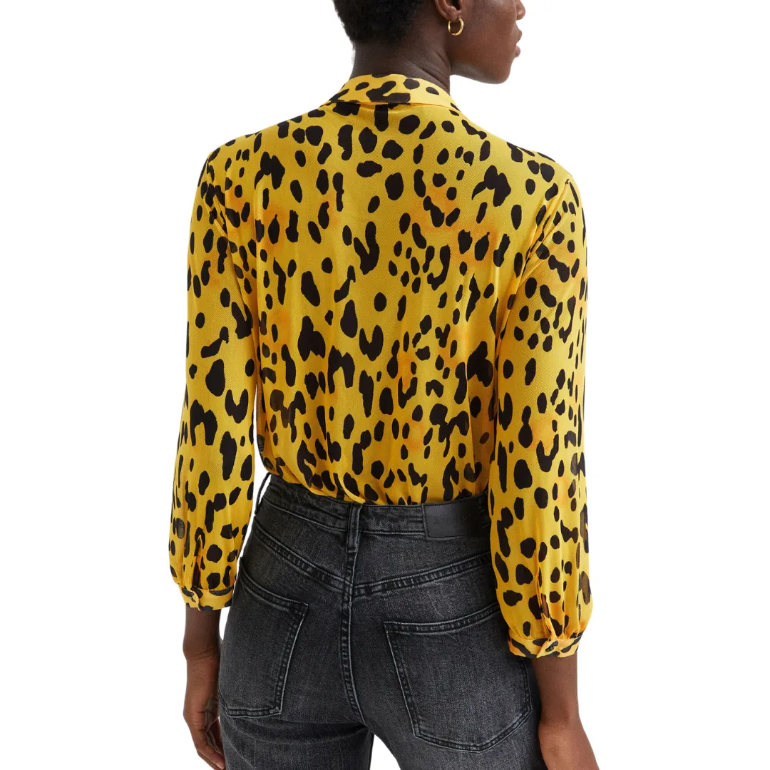 Leopard Print Tie Collar Bodysuit