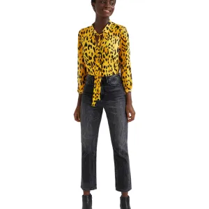 Leopard Print Tie Collar Bodysuit