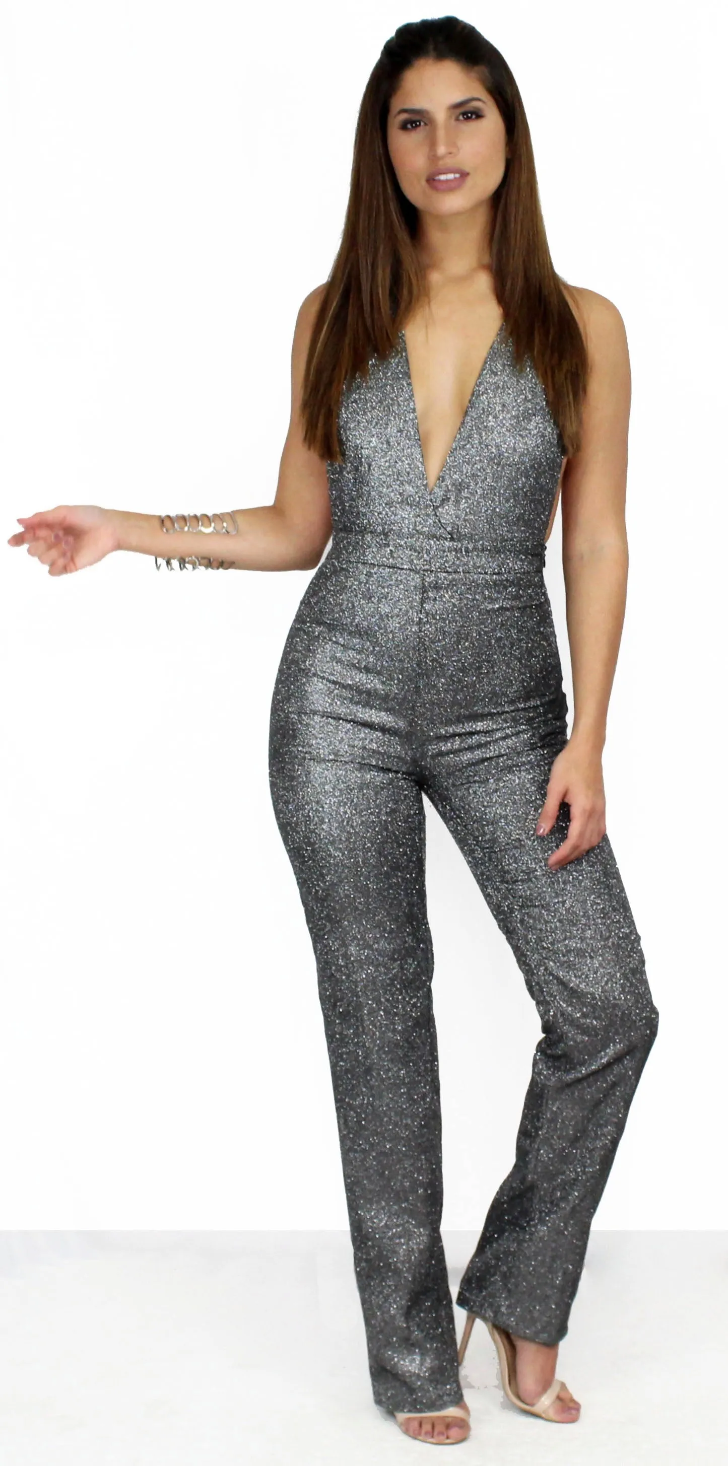 Look of Luxe Black Glitter Jumpsuit