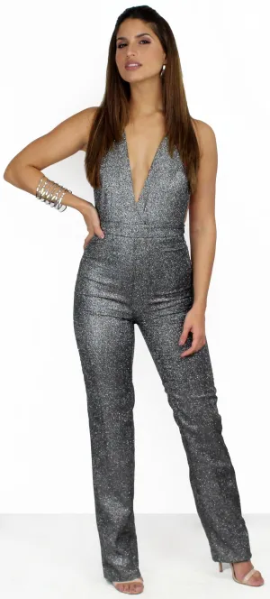 Look of Luxe Black Glitter Jumpsuit