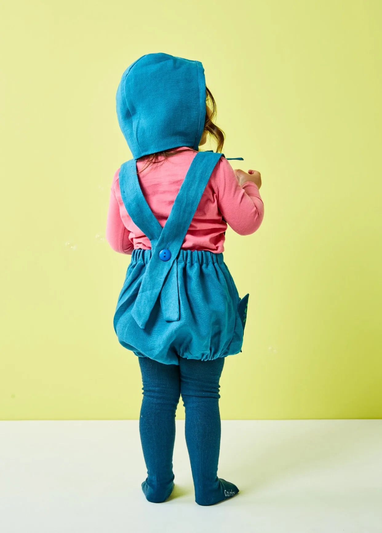 Love birds linen baby bubble romper in blue or mint