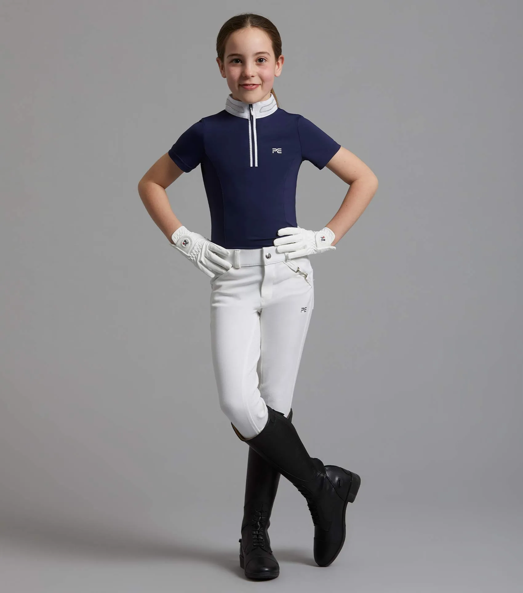 Maria Girls Diamanté Show Shirt Navy