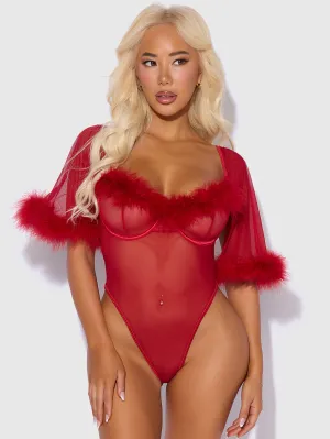 Marilyn Feather & Mesh Bell-Sleeved Bodysuit