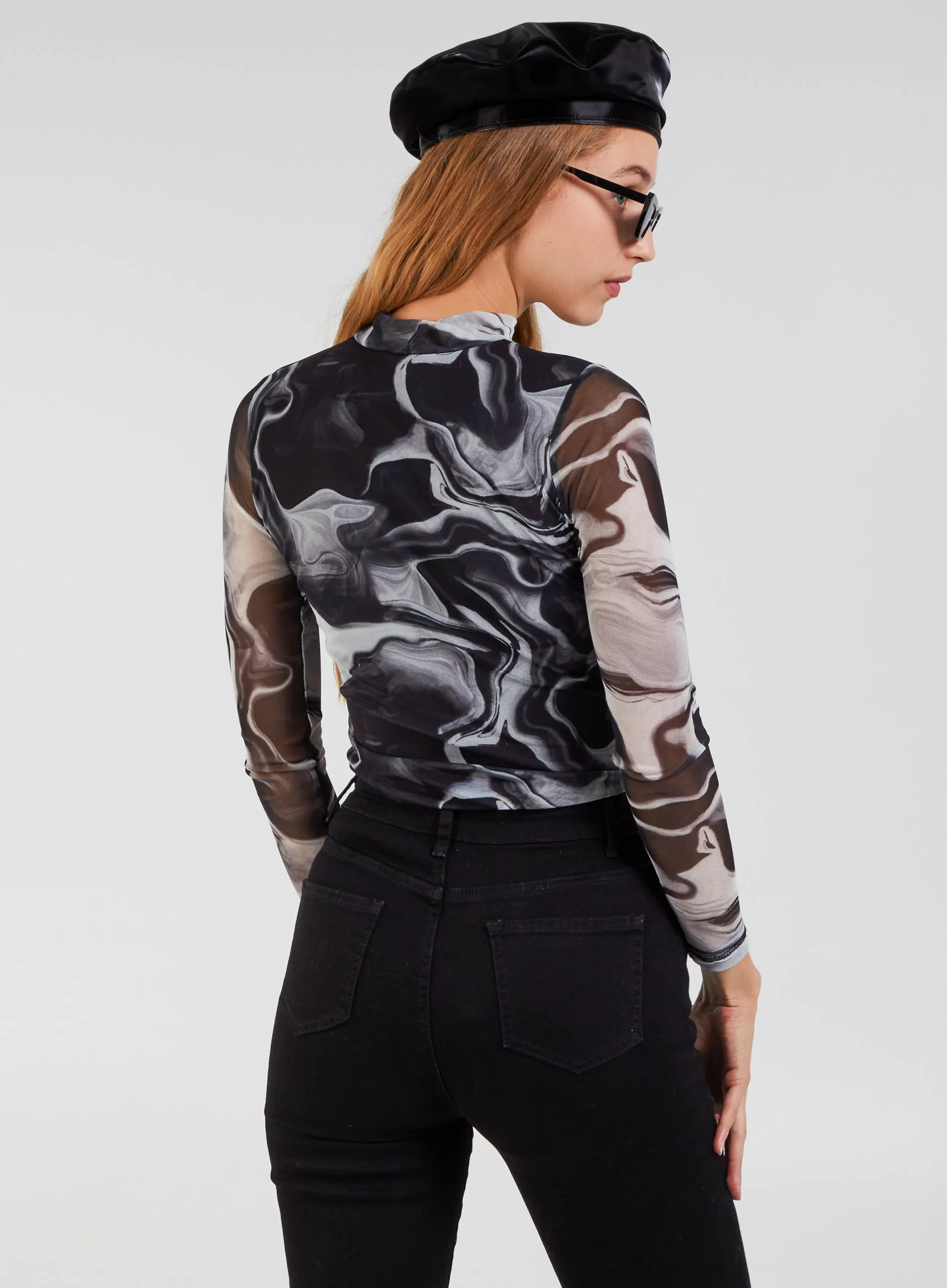 Mesh Marble High Neck Bodysuit