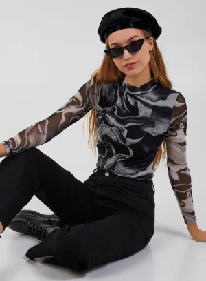 Mesh Marble High Neck Bodysuit