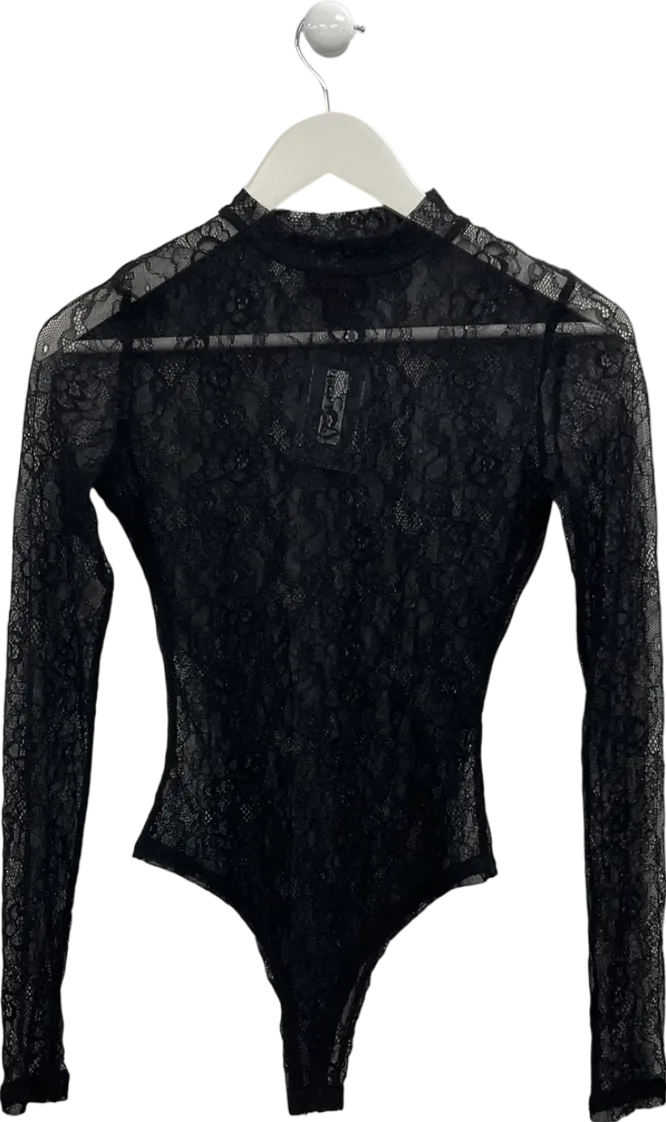 Misspap Black Lace Long Sleeve Bodysuit UK 6