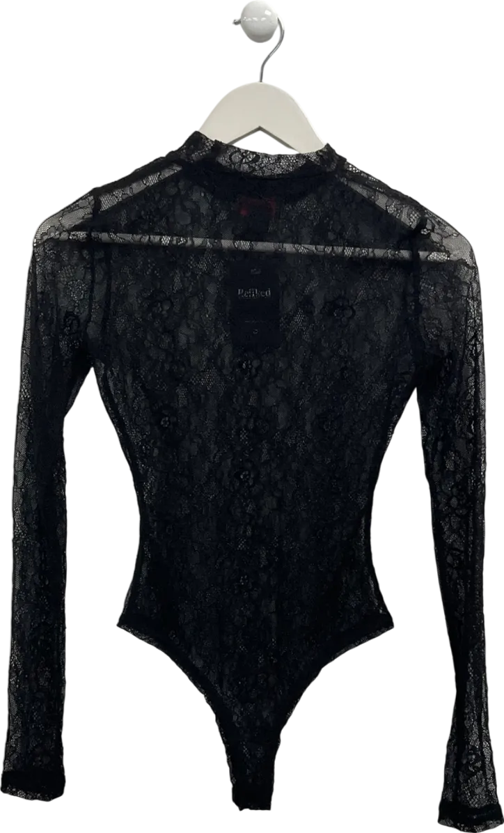 Misspap Black Lace Long Sleeve Bodysuit UK 6