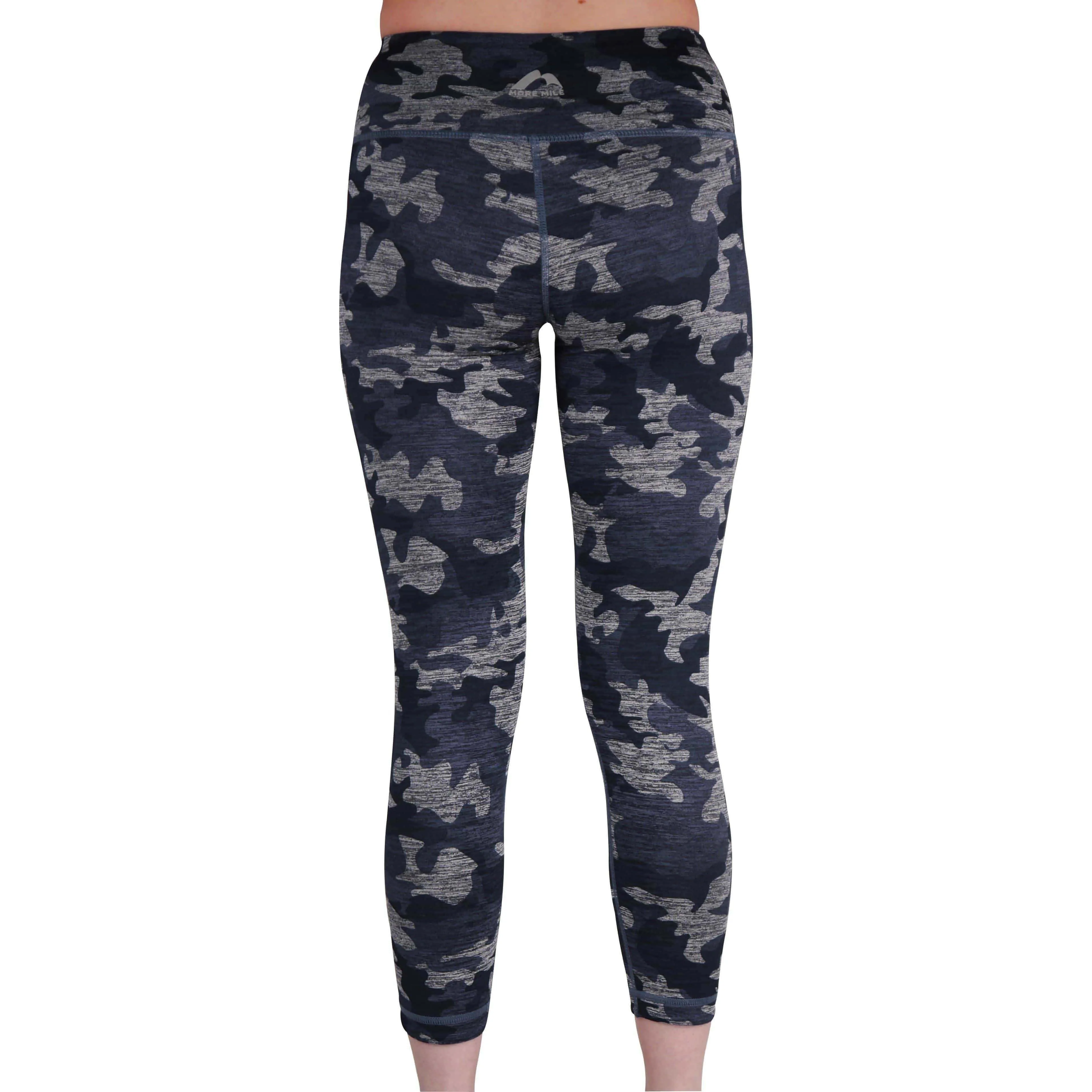 More Mile Reversible Graphic Womens 3/4 Capri Running Tights - Blue