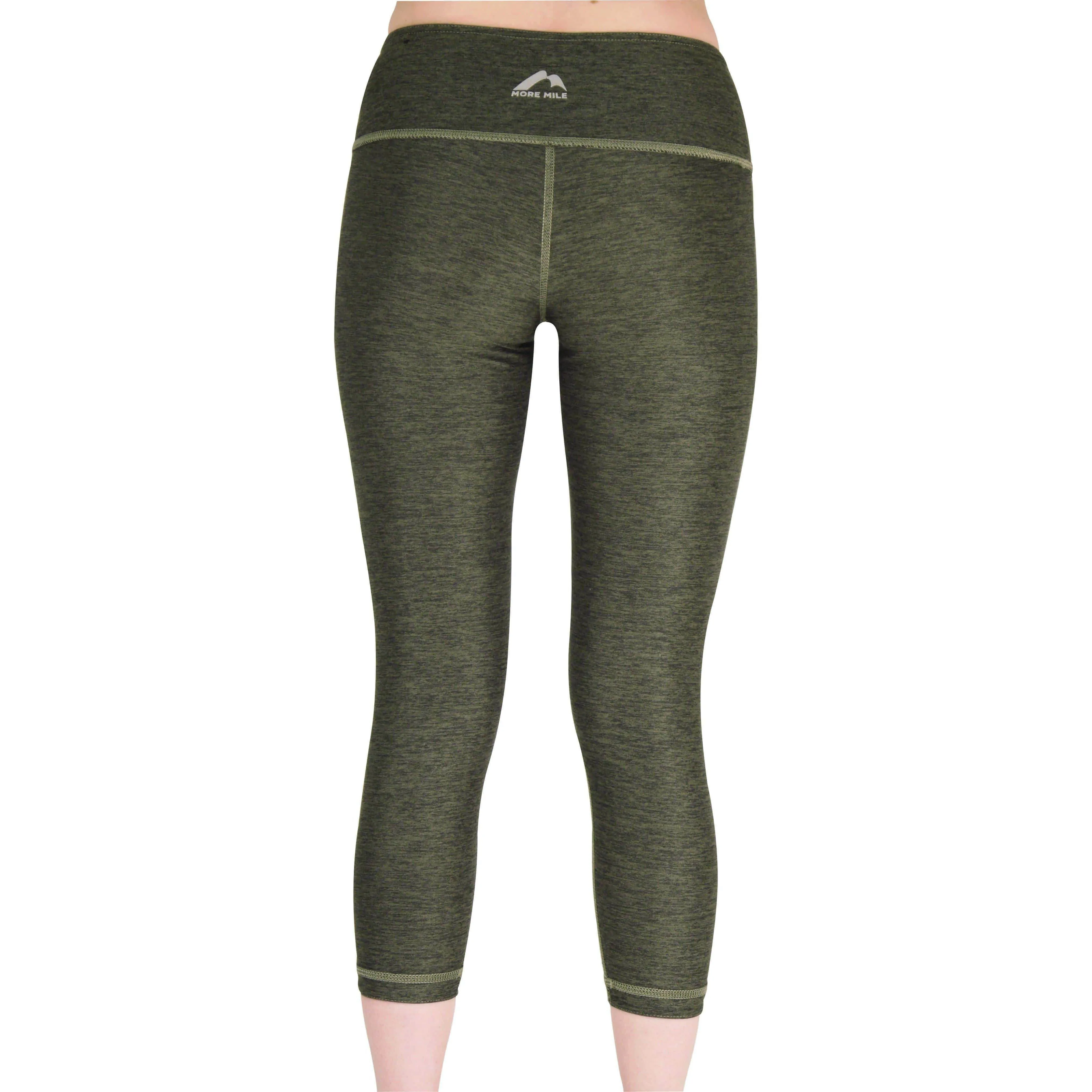 More Mile Reversible Graphic Womens 3/4 Capri Running Tights - Green