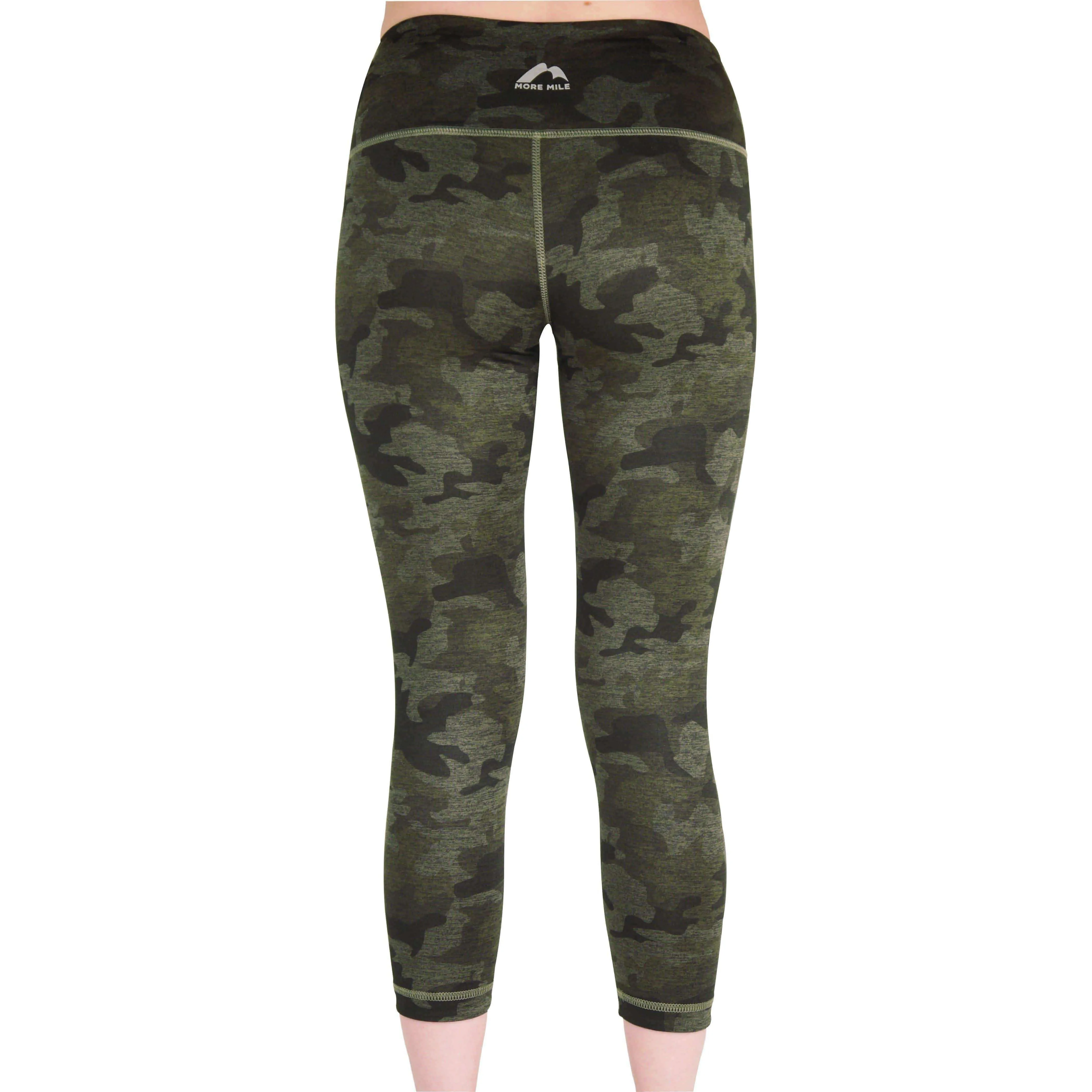 More Mile Reversible Graphic Womens 3/4 Capri Running Tights - Green