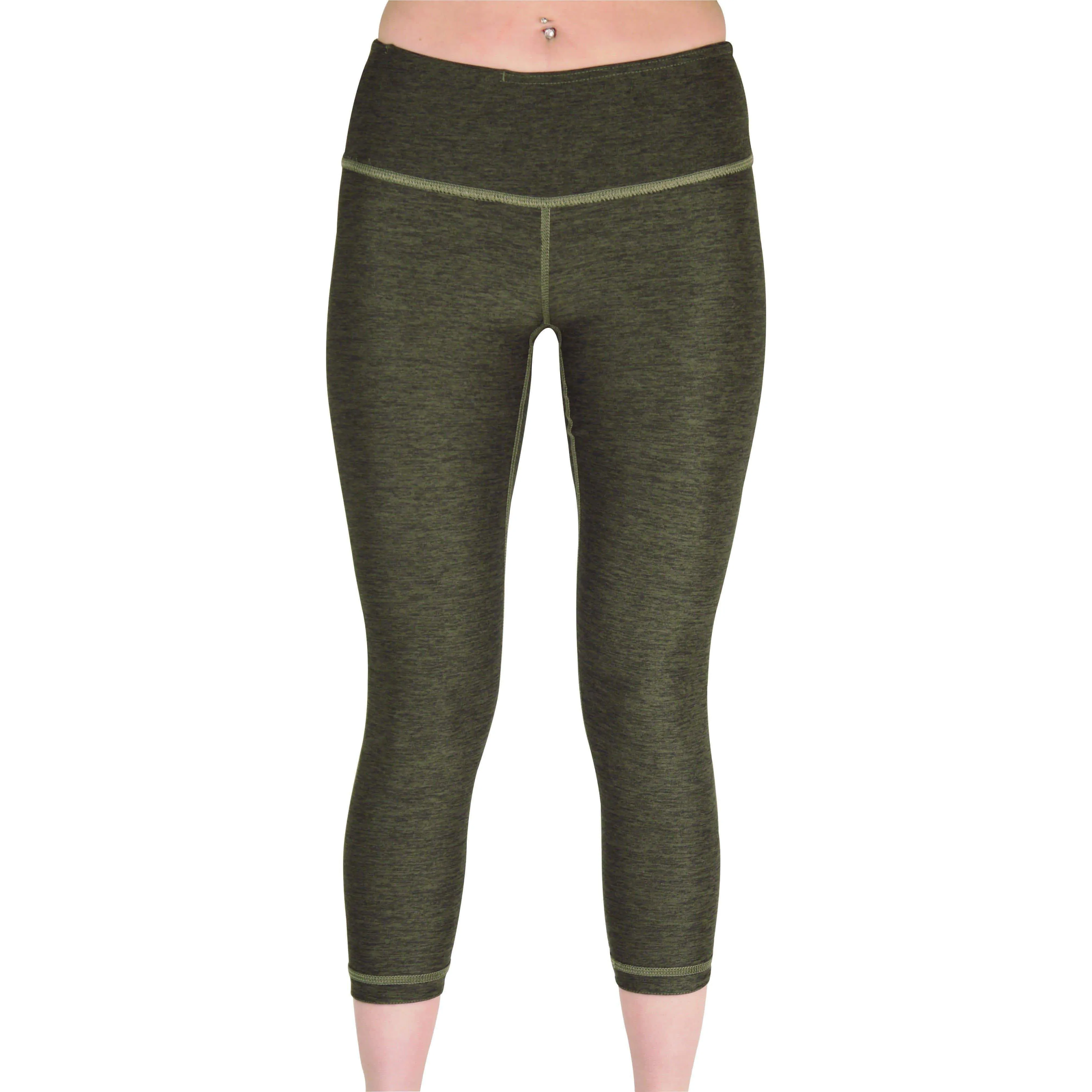 More Mile Reversible Graphic Womens 3/4 Capri Running Tights - Green