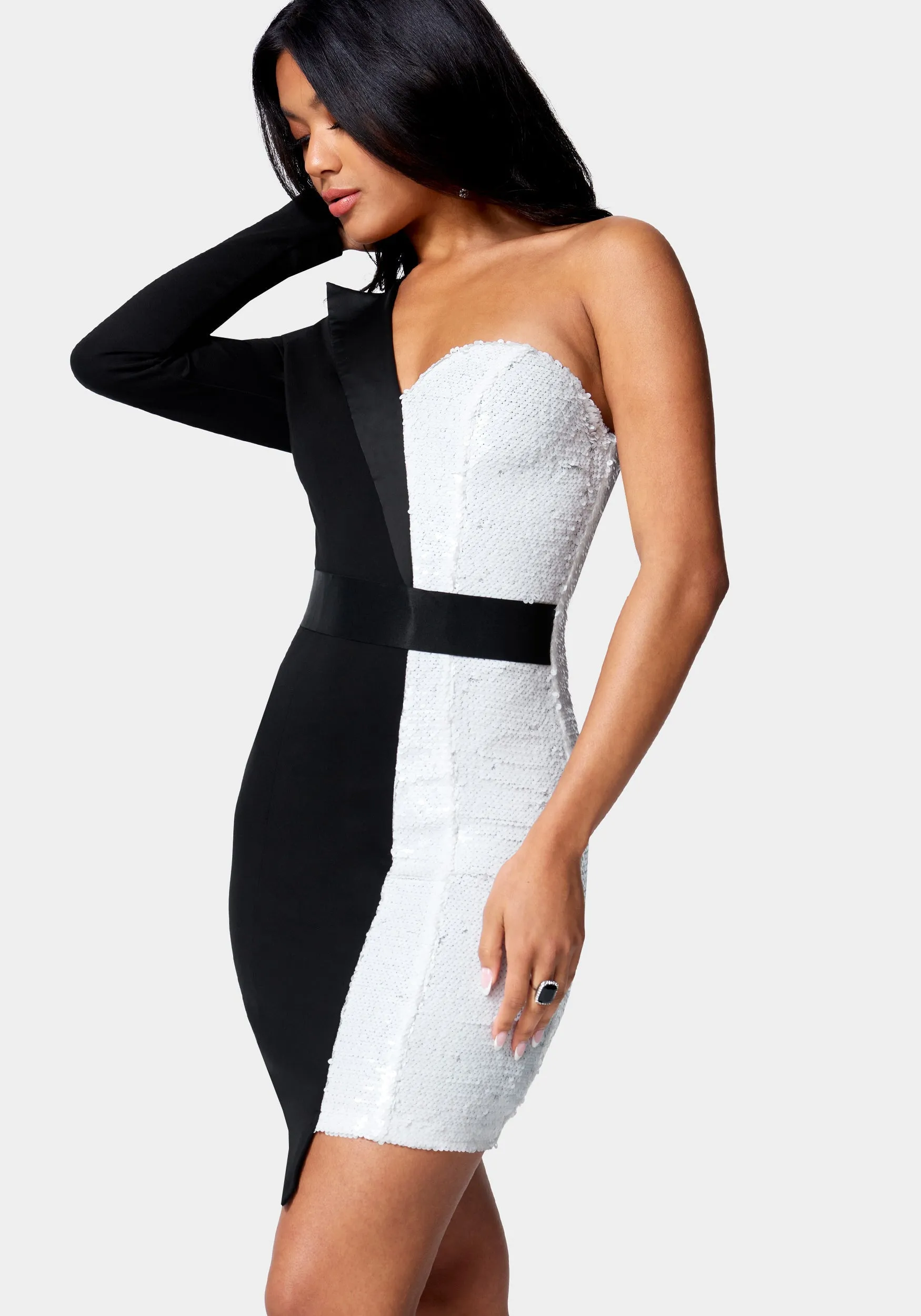 One Shoulder Sequin Blazer Dress