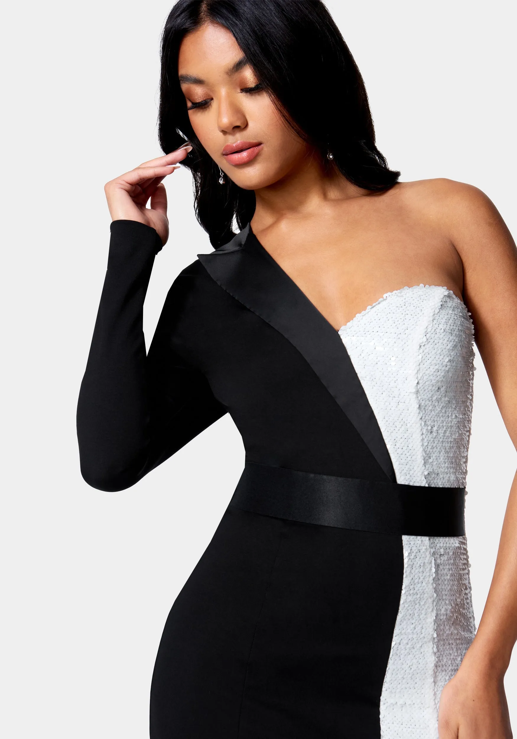 One Shoulder Sequin Blazer Dress