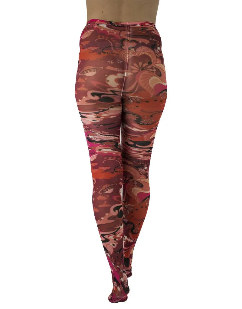 Outer Space Burgundy Printed Tights