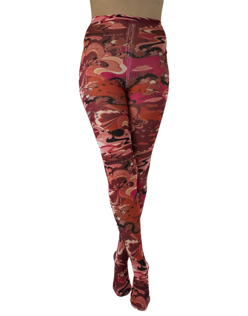 Outer Space Burgundy Printed Tights