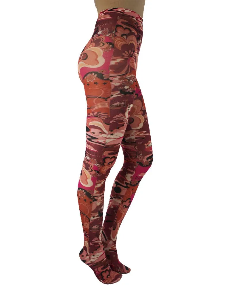 Outer Space Burgundy Printed Tights