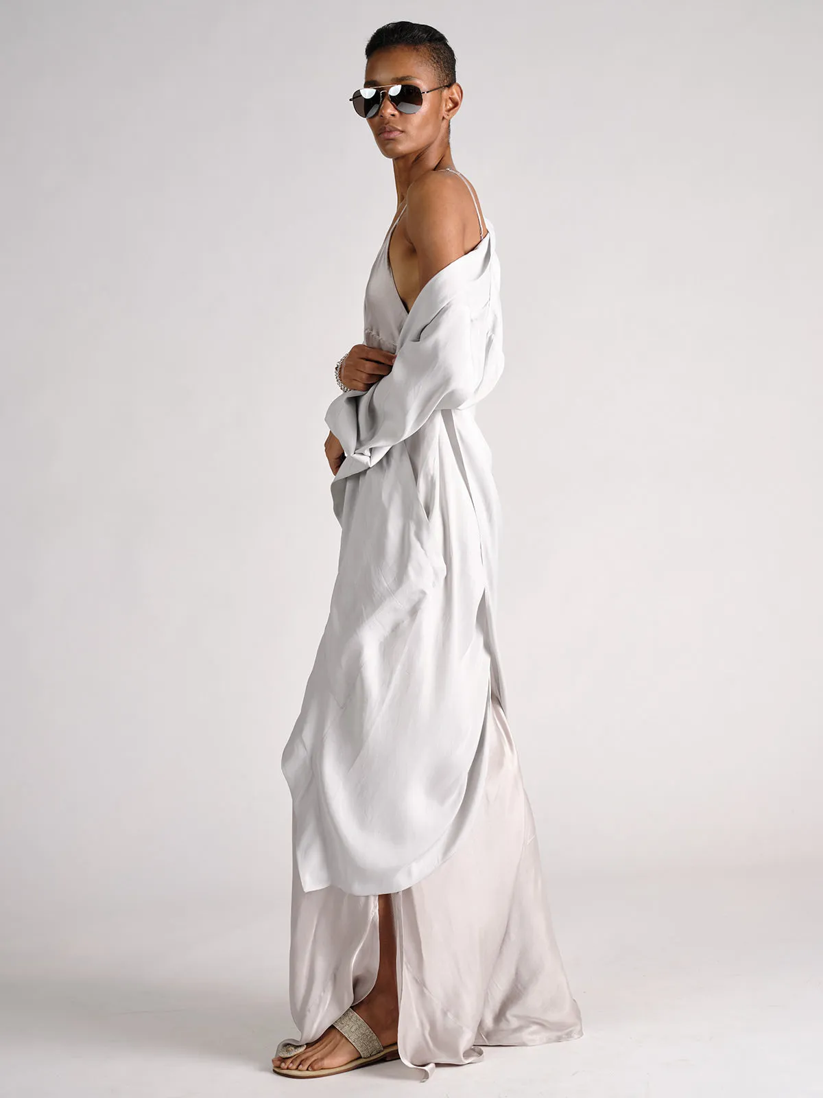 Parachute Silk Draped Cross Back Coat