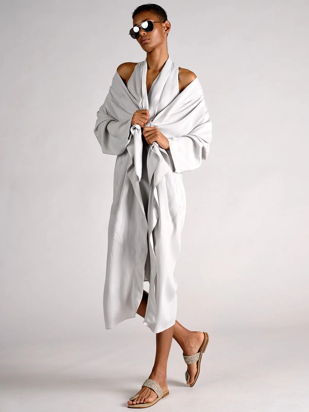 Parachute Silk Draped Cross Back Coat