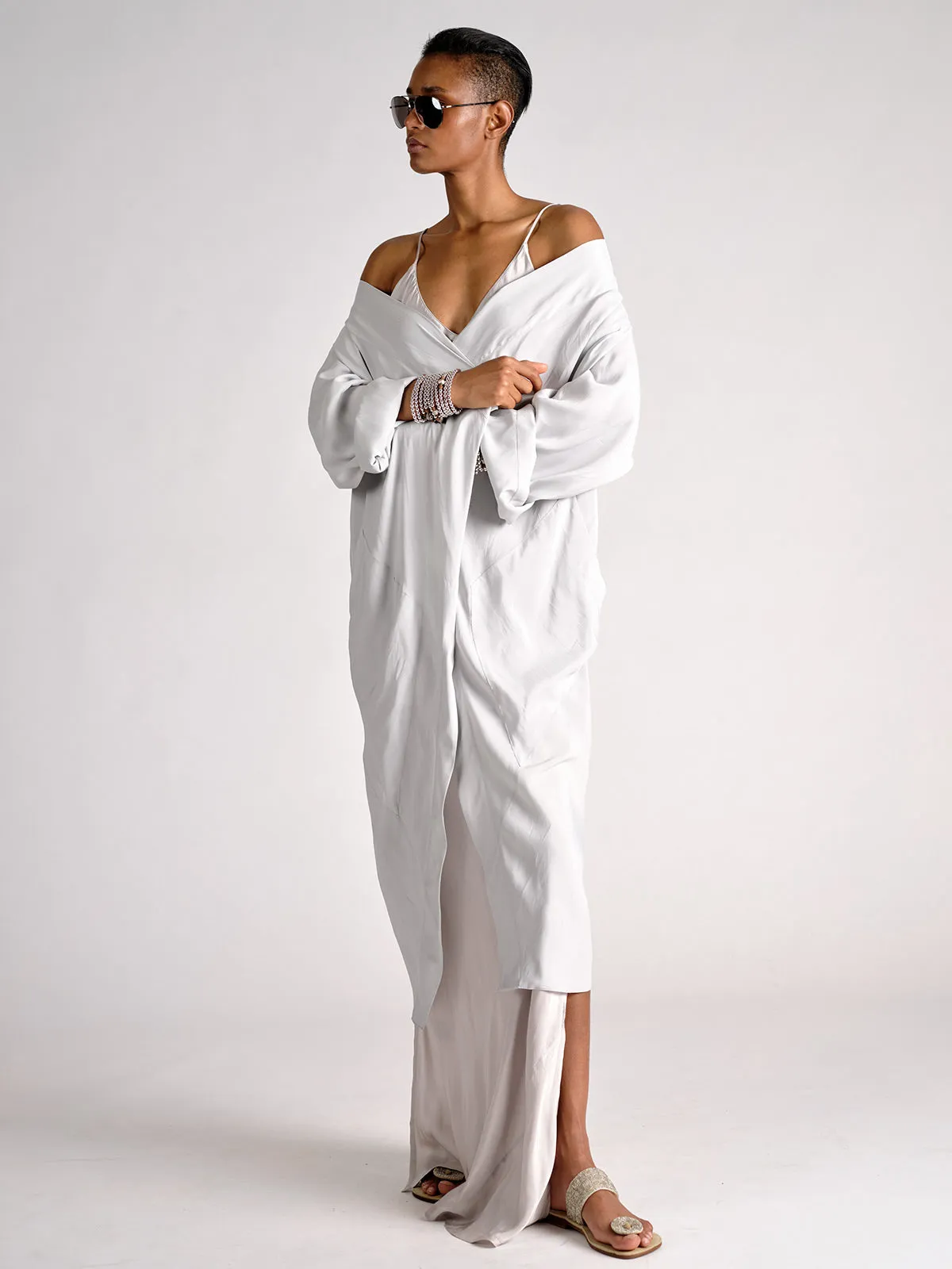 Parachute Silk Draped Cross Back Coat