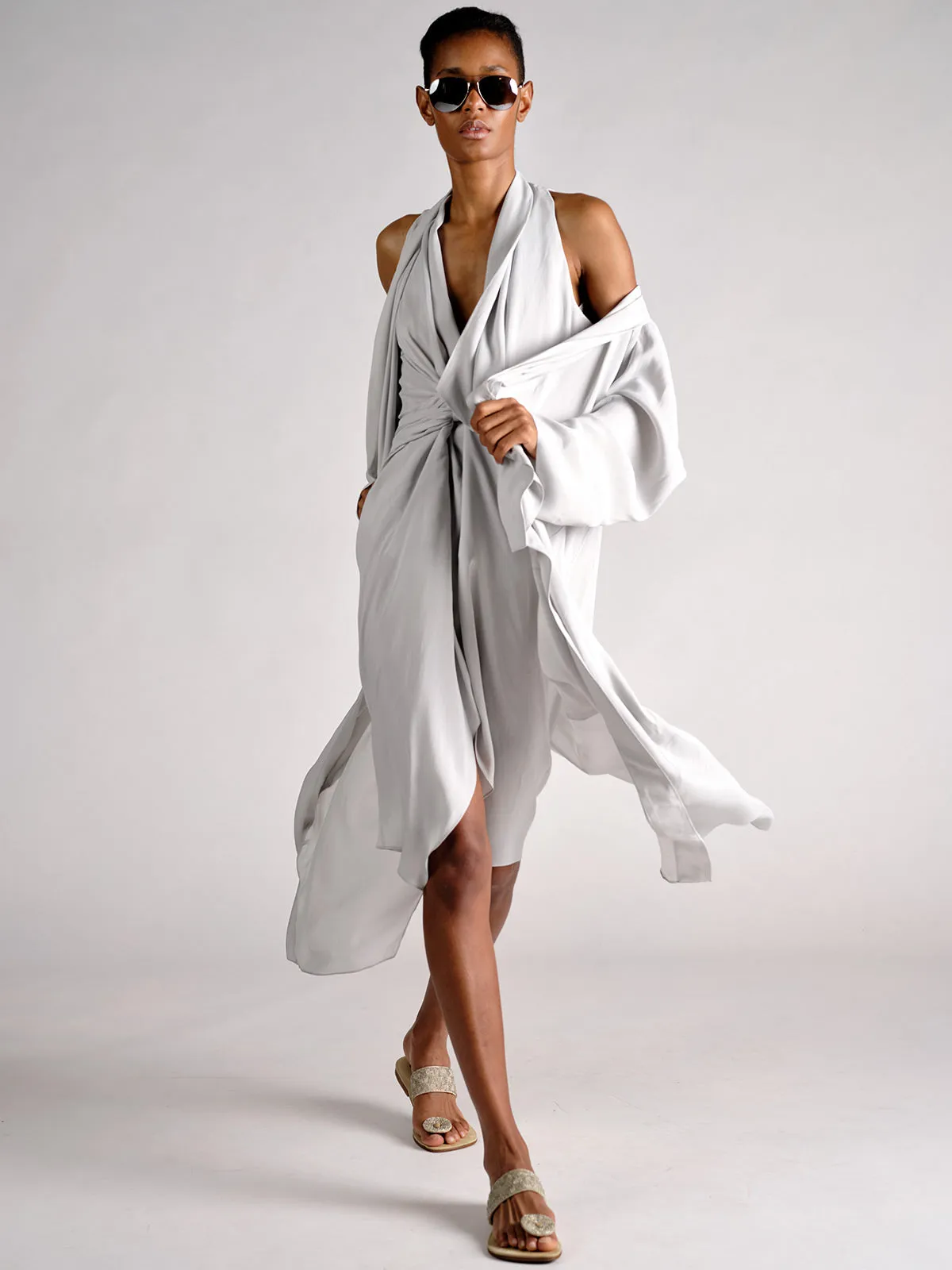 Parachute Silk Draped Cross Back Coat