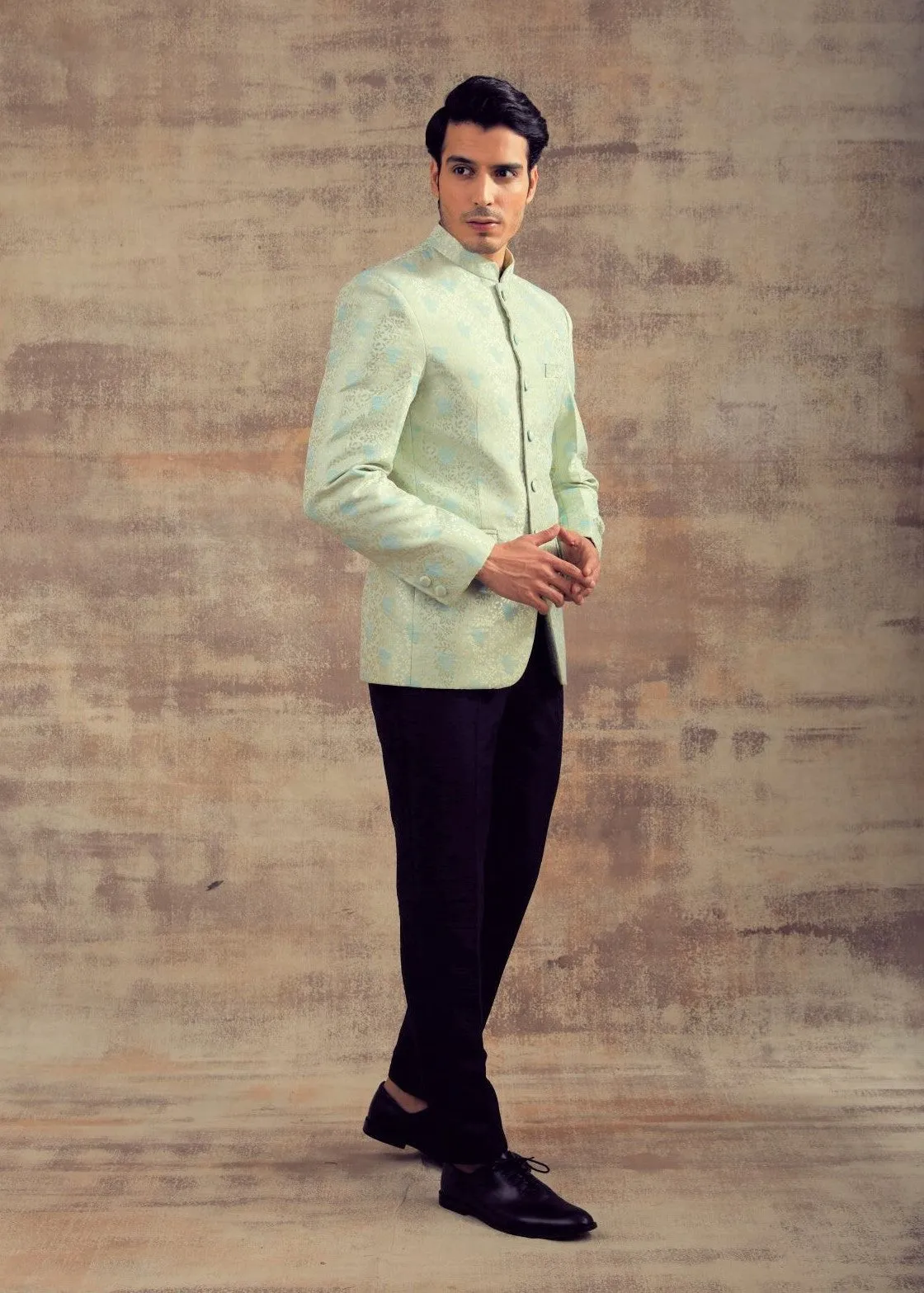 Pastel Blue Color Banarasi Silk Jodhpuri Jacket