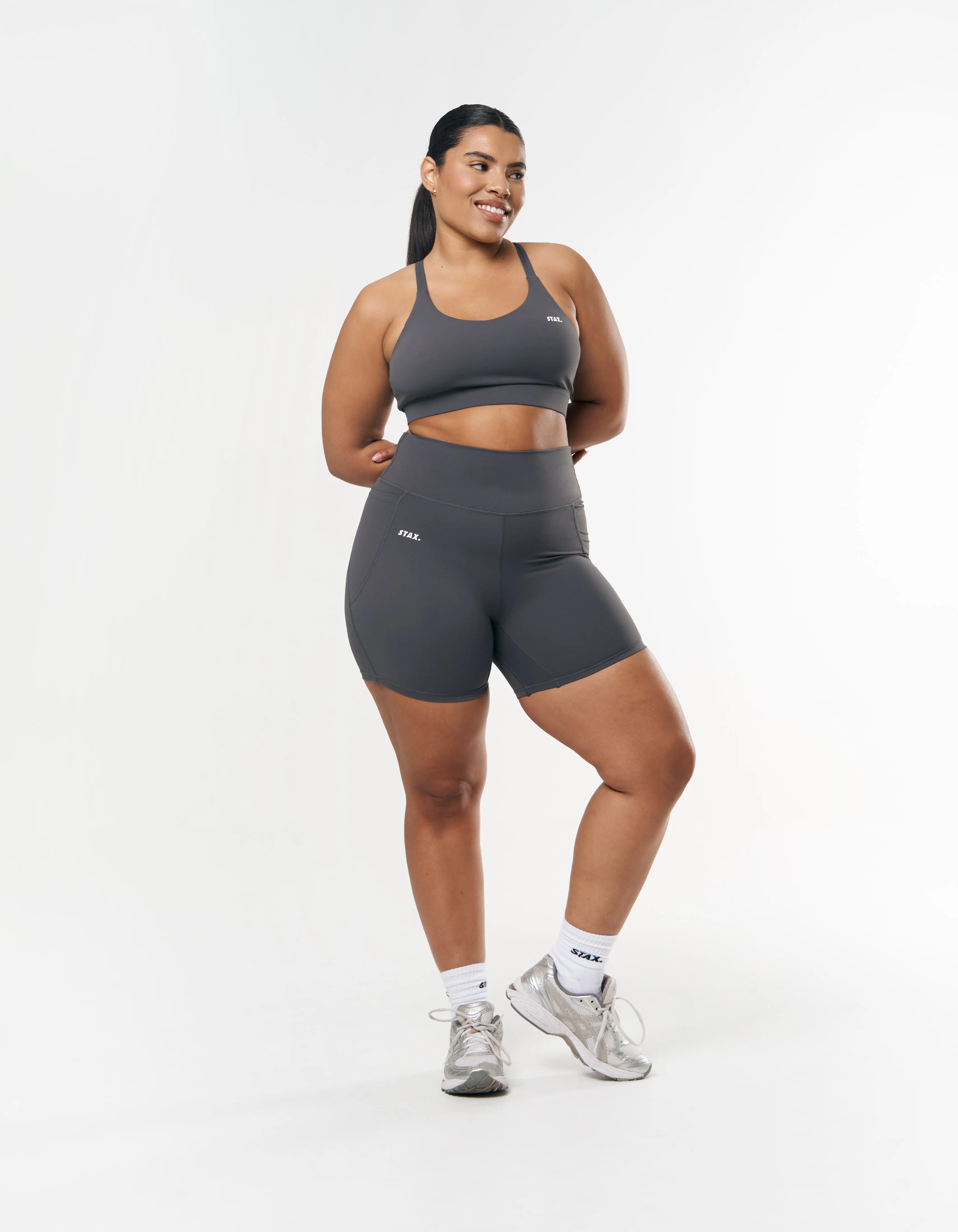 Phone Pocket Midi Bike Shorts NANDEX ™ - Charcoal Grey