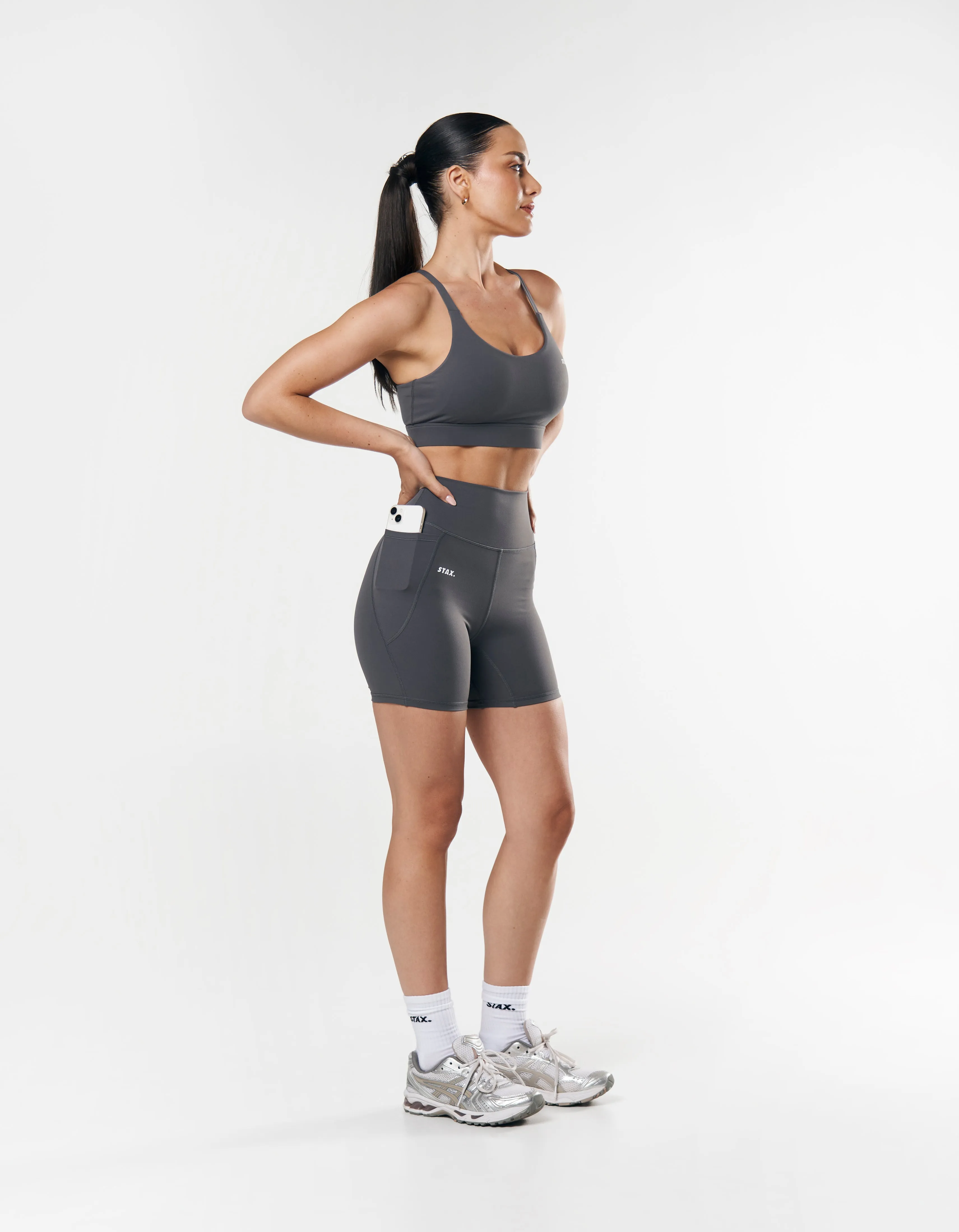 Phone Pocket Midi Bike Shorts NANDEX ™ - Charcoal Grey