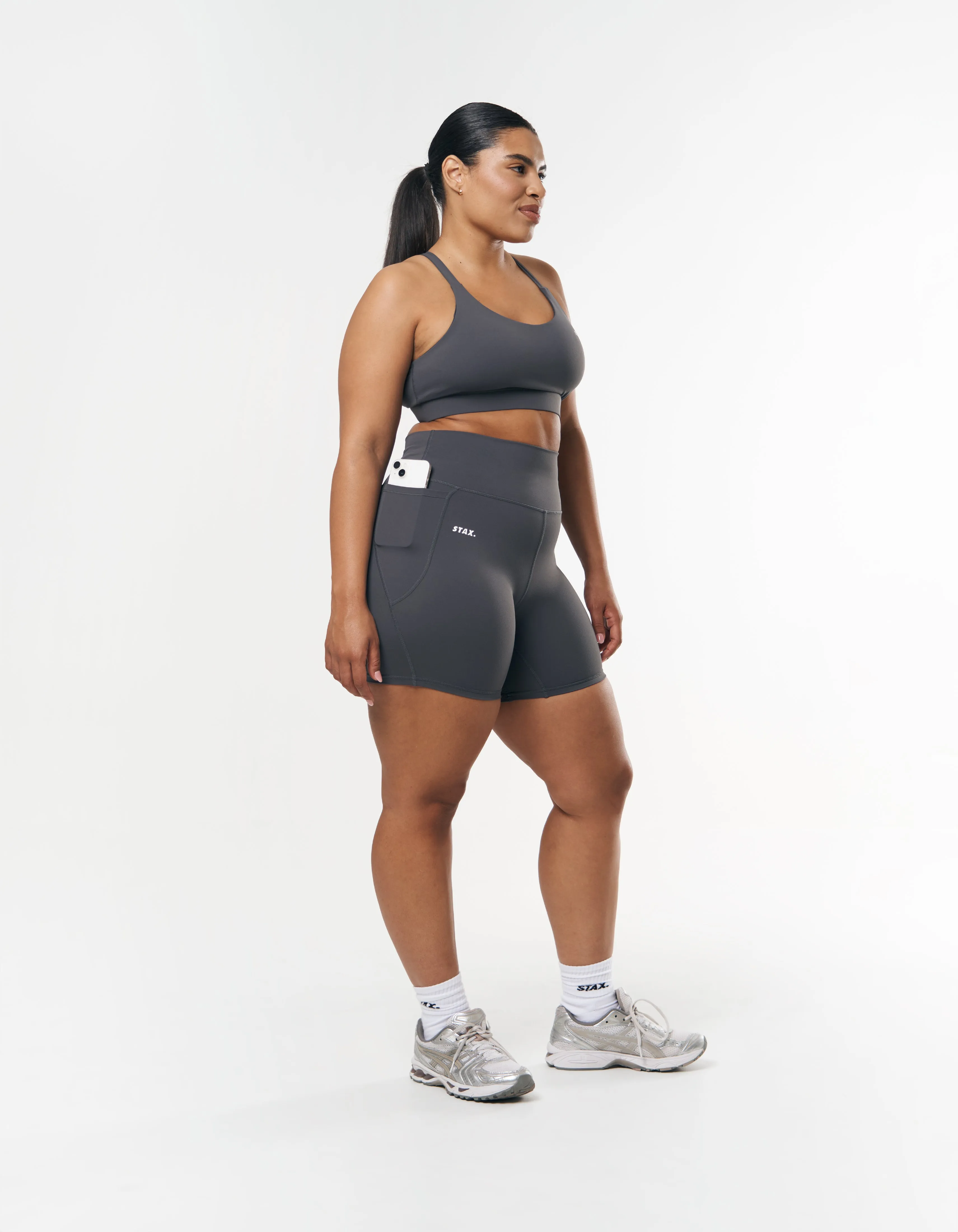 Phone Pocket Midi Bike Shorts NANDEX ™ - Charcoal Grey